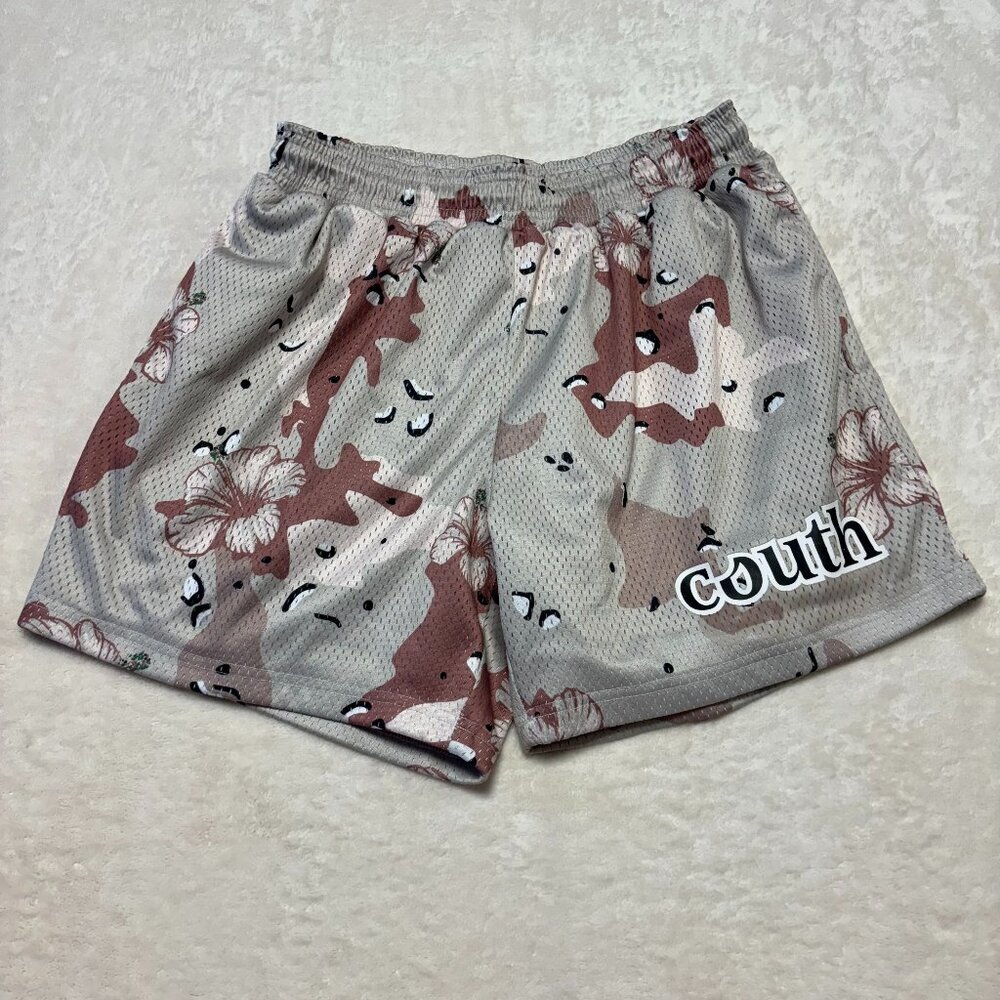 Couth Unisex Mesh Shorts‎ Floral Camo Med Hibiscus Heavyweight Hawaii Drawstring